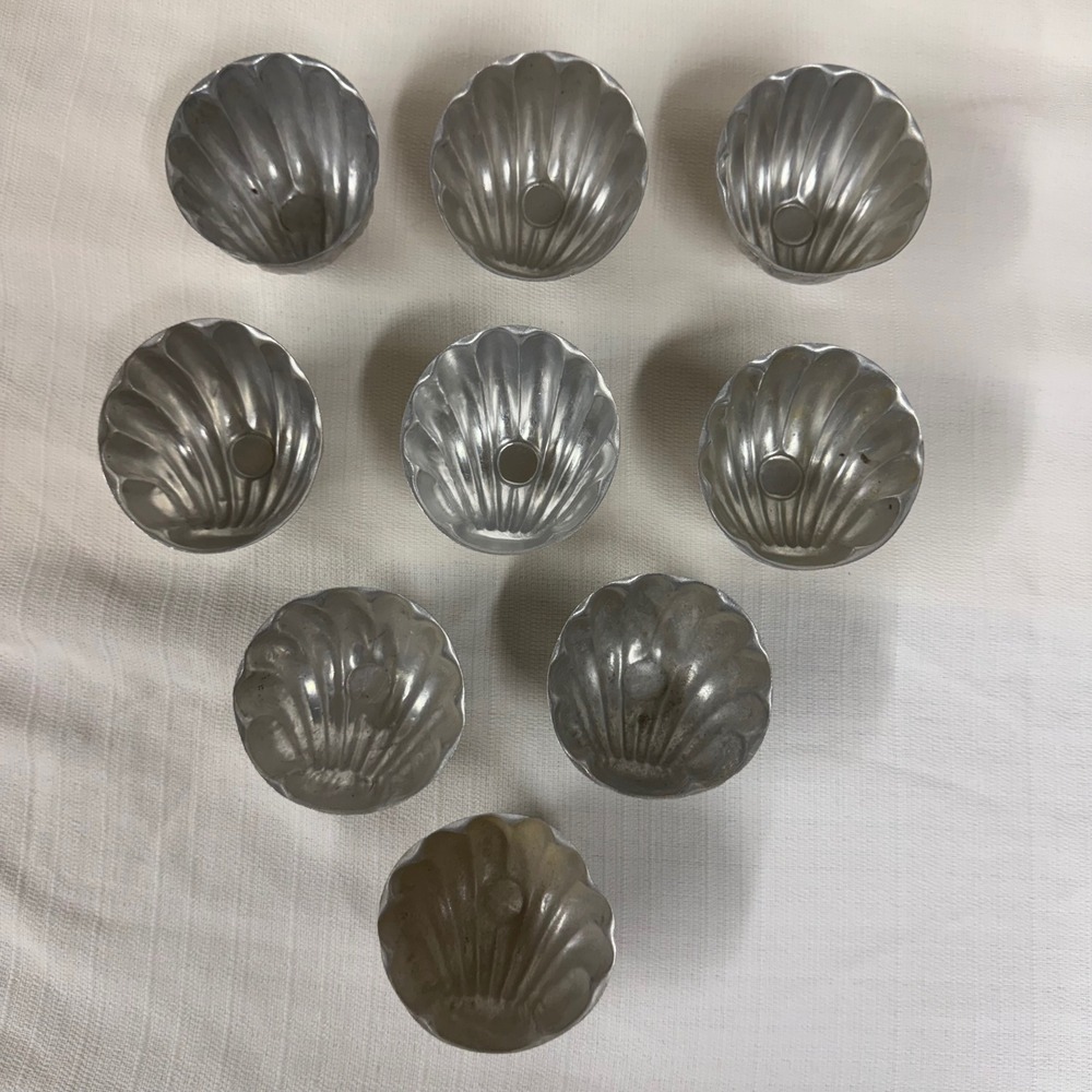 Vintage Aluminum Shell Molds Set of 9 Individual Fluted Jelly Chocolate Tins